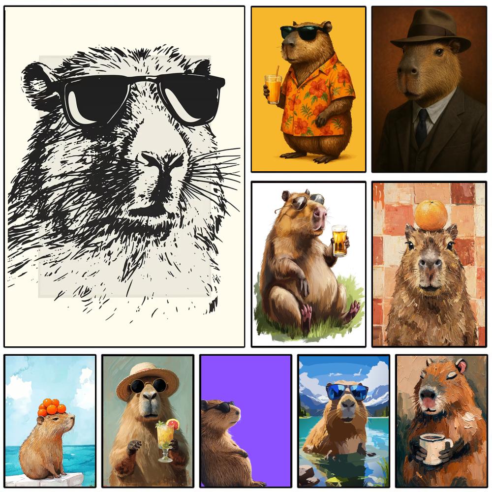 Esports Gaming Lounge - 선글라스 캐피바라 프린트 벽 포스터 게임룸